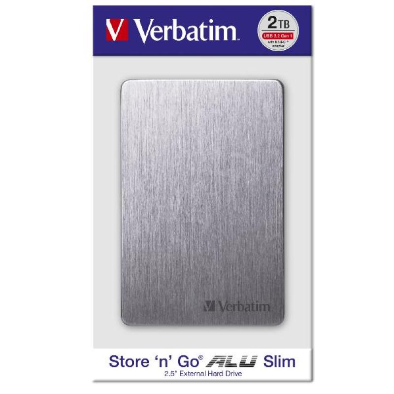 Disco duro externo verbatin store n go alu slim 1tb 2.5 pulgadas usb 3.2