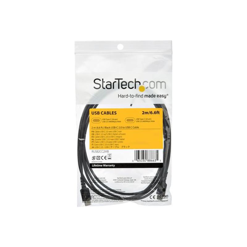 Cable usb tipo c startech 2m - macho - macho - negro