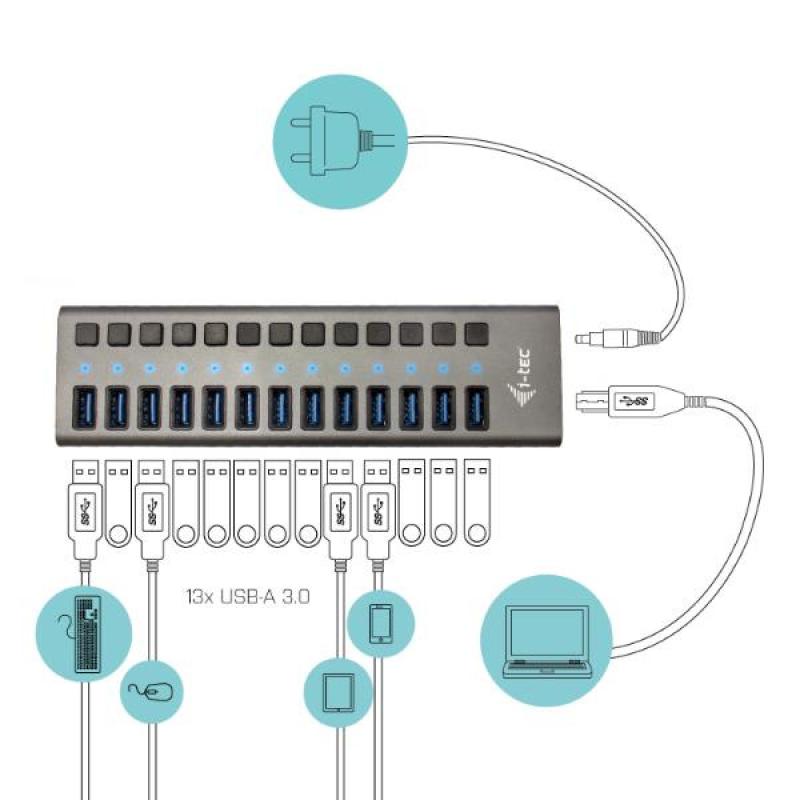 Hub de carga i - tec con 13 puertos usb 3.0 cargador
