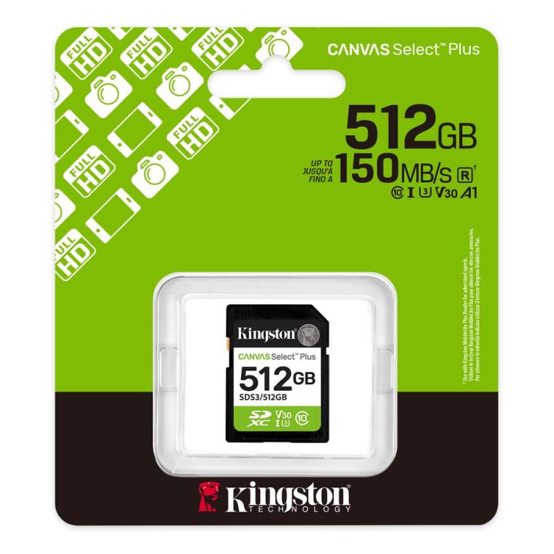 Tarjeta memoria sdxc 512gb kingston canvas select plus uhs - i clase 10