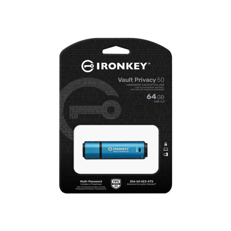 Memoria usb 3.2 kingston 64gb ironkey vault privacy 50 series