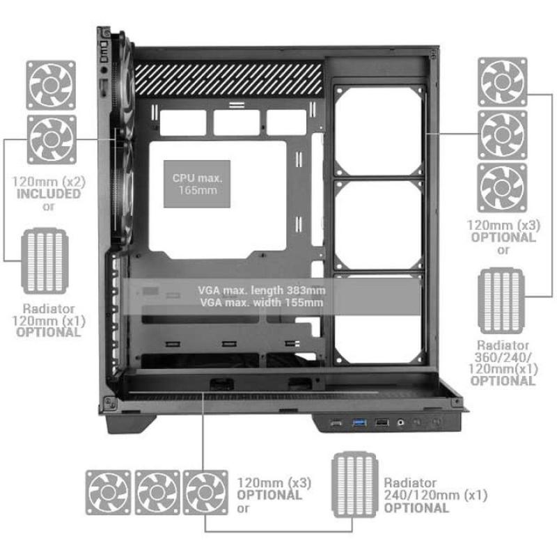 Caja ordenador mars gaming mc3gf atx argb cristal templado negra