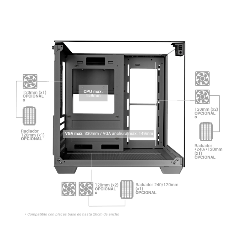 Caja ordenador mars gaming mcvisionm matx cristal templado negra