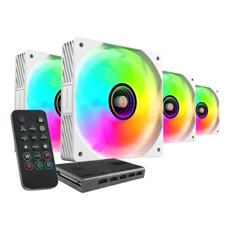 Ventilador caja mars gaming mf3dprokit argb 4x 120mm blanco + hub rf remote