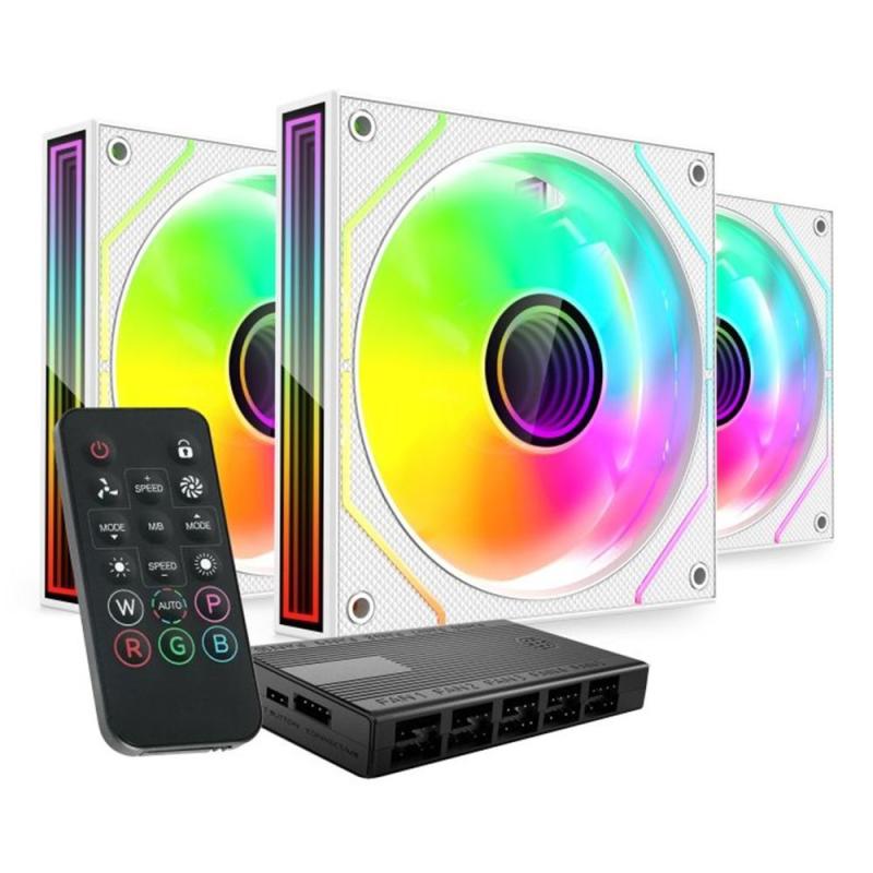 Ventilador caja mars gaming mf3dprokit argb 3x 120mm blanco + hub rf remote
