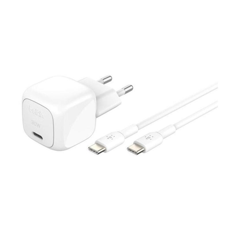 Cargador de pared belkin wca008kq1mwh - b6 30w usb tipo c + cable usb tipo c blanco
