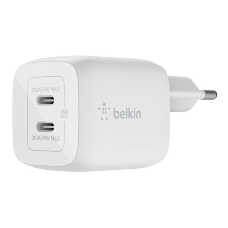 Cargador de pared belkin wch011vfwh 45w 2x usb tipo c blanco