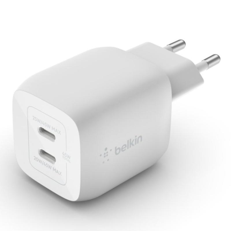 Cargador de pared belkin wch011vfwh 45w 2x usb tipo c blanco