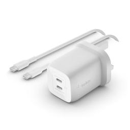 Cargador de pared belkin wch013vf2mwh - b6 65w 2x usb tipo c blanco + cable usb tipo c