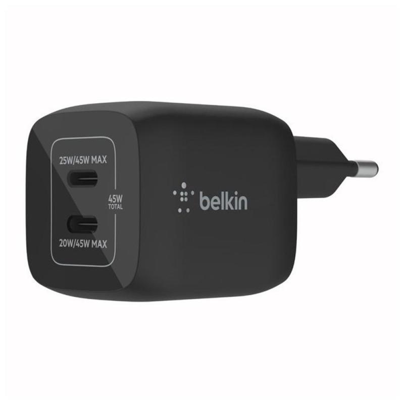 Cargador de pared belkin wch011vfbk 45w 2x usb tipo c negro