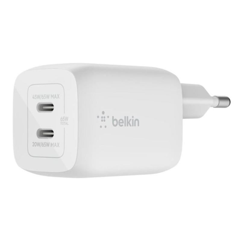 Cargador de pared belkin wch013vfwh 65w 2x usb tipo c blanco