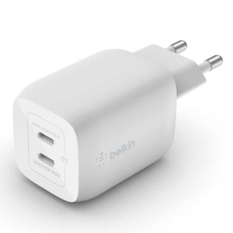 Cargador de pared belkin wch013vfwh 65w 2x usb tipo c blanco