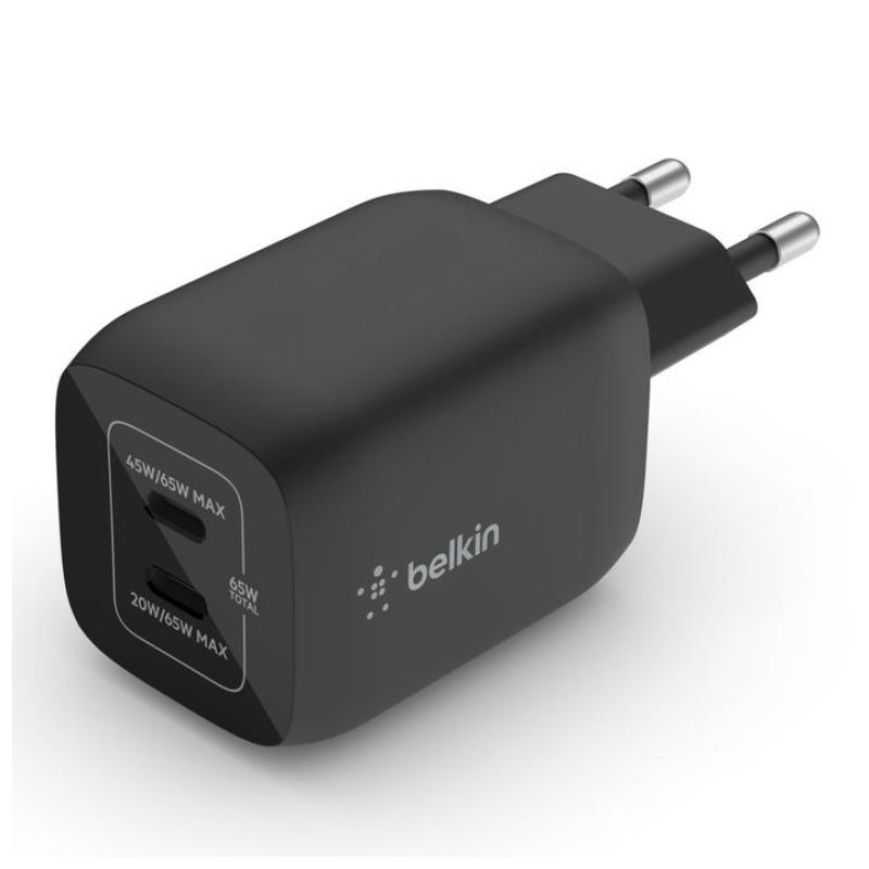 Cargador de pared belkin wch013vfbk 65w 2x usb tipo c negro