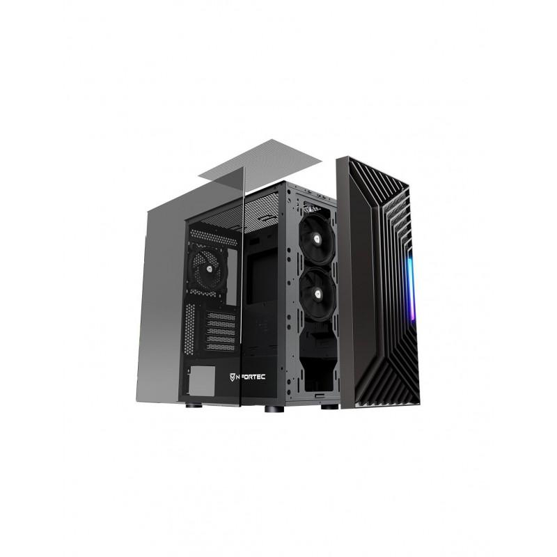 Caja ordenador gaming nfortec nervia atx argb cristal templado negra
