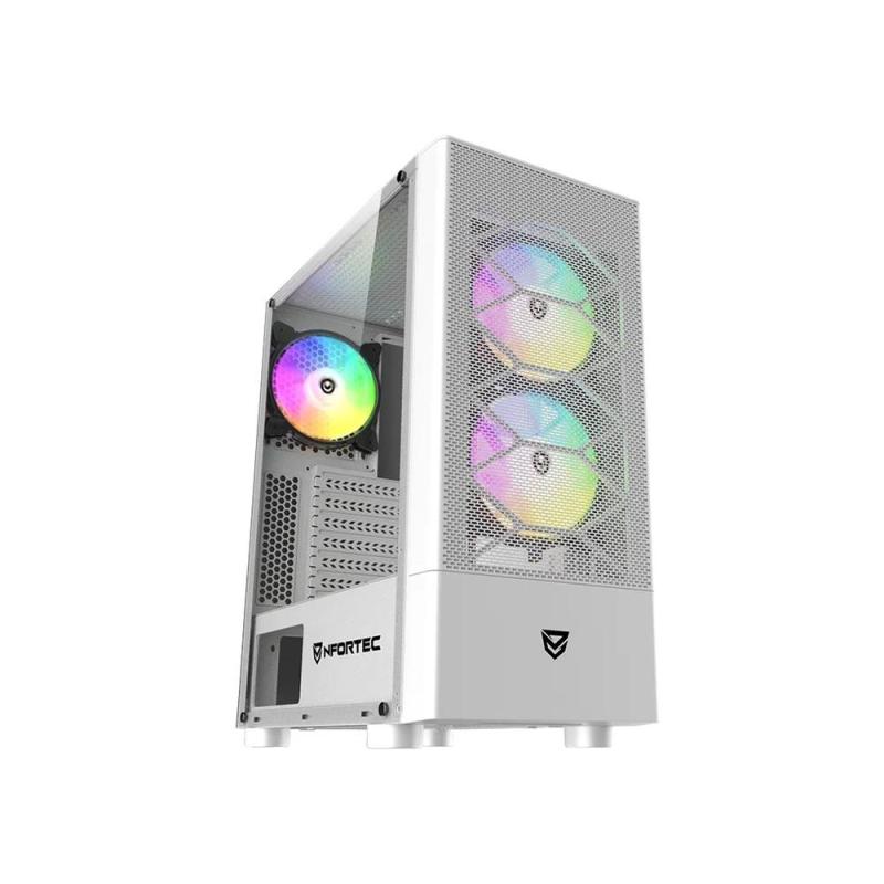 Caja ordenador gaming nfortec caelum atx rgb cristal templado blanca