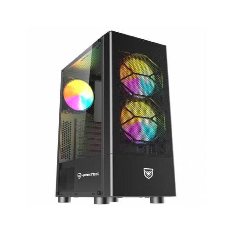 Caja ordenador gaming nfortec caelum atx rgb cristal templado negra