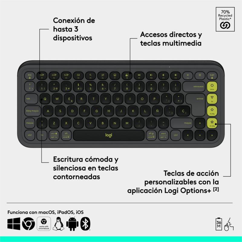 Teclado logitech pop icon keys inalambrico grafito - verde