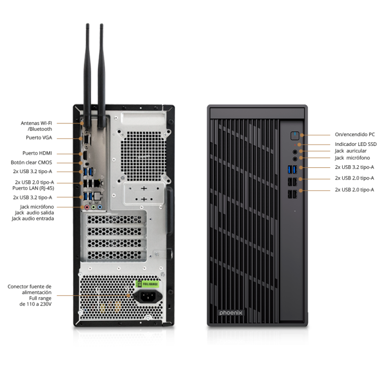 Ordenador phoenix core intel i3 14100 16gb ddr5 512gb m.2 nvme 4.0 windows 11 pro wifi 6 y bt 5.2