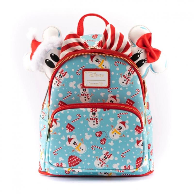 Mochila loungefly disney minnie y mickey muñecos de nieve + diadema - Imagen 1