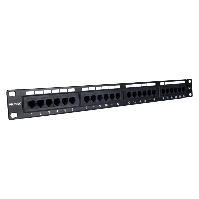 Panel transferencia phasak utp 19 pulgadas rj45 cat. 6 dual 24p 1u negro