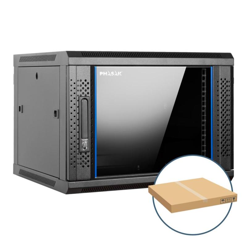 Armario rack mural 19 pulgadas phasak pro 9u 600x450 desmontado (envio flat pack) (incluyen 2 vent bolsa tornilleria)