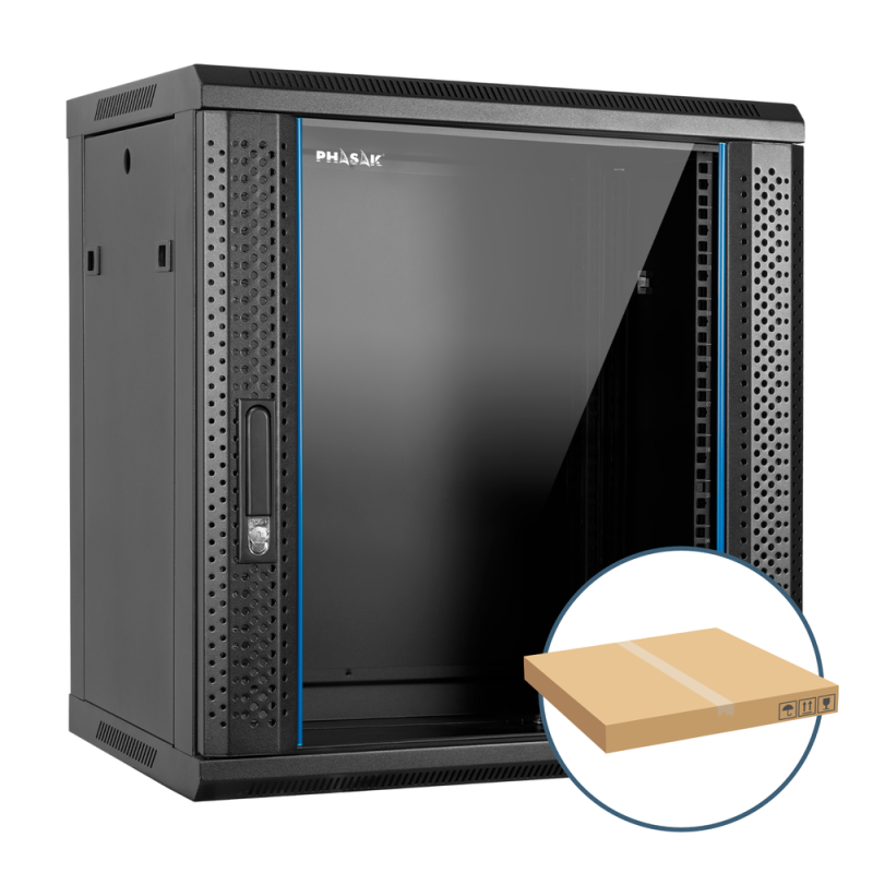 Armario rack mural 19 pulgadas phasak pro 12u 600x450 desmontado (envio flat pack) (incluyen 2 vent bolsa tornilleria)
