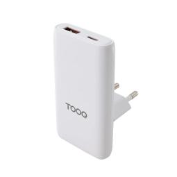 Cargador de pared tooq gan 65w 1x usb tipo c 1x usb tipo a