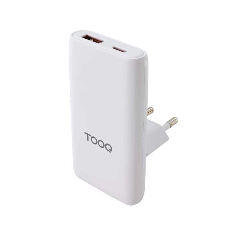 Cargador de pared tooq gan 65w 1x usb tipo c 1x usb tipo a