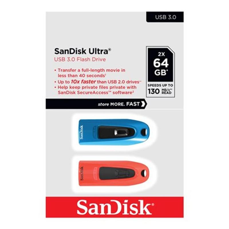 Memoria usb 3.0 sandisk 64gb ultra 2 unidades roja y azul