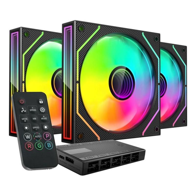 Ventilador caja mars gaming mf3dprokit argb 3x120mm negro + hub rf remote