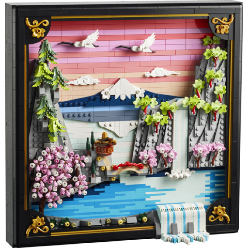 Lego art paisaje japonés con cerezos