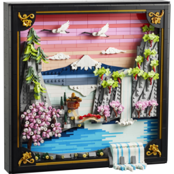 Lego art paisaje japonés con cerezos
