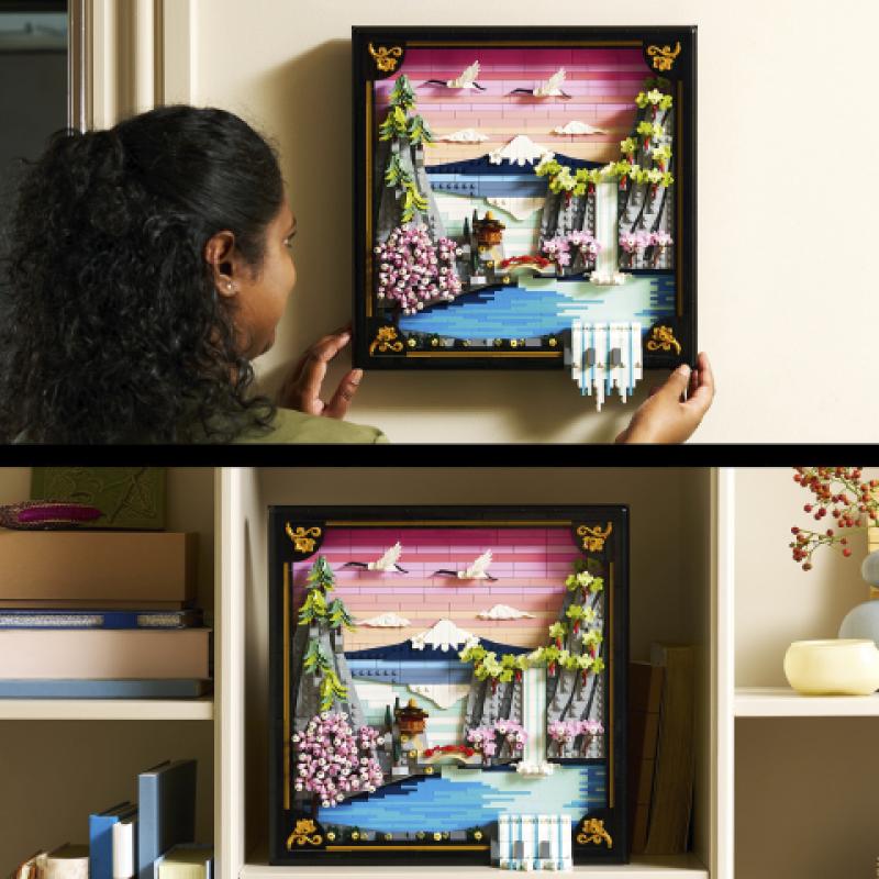 Lego art paisaje japonés con cerezos