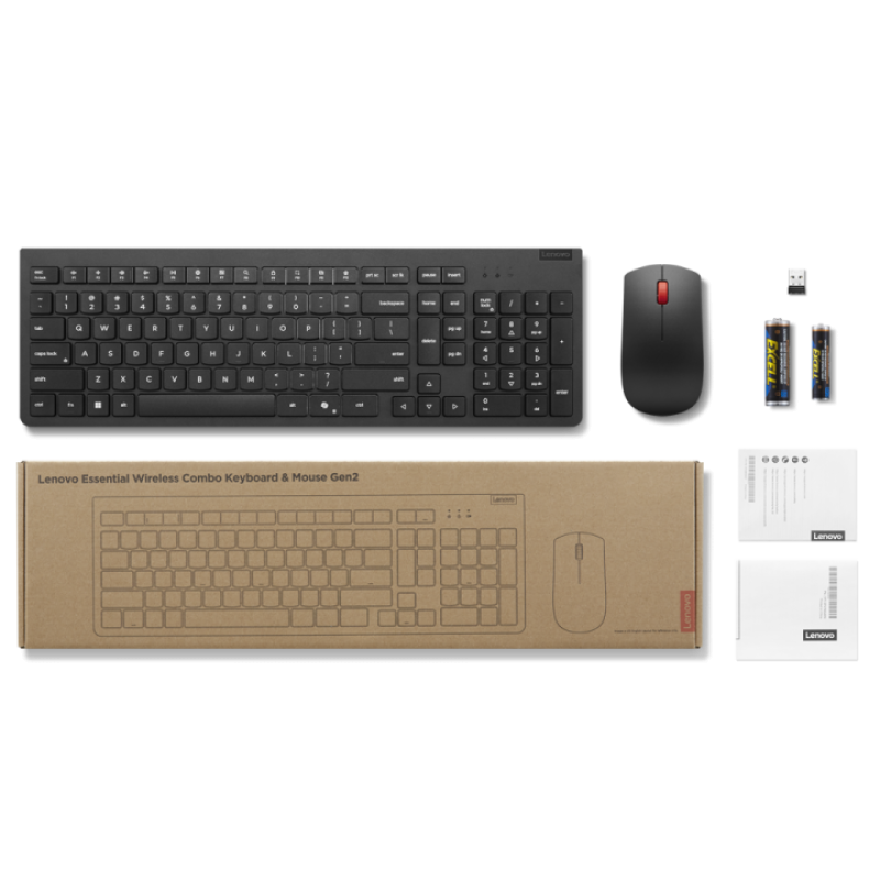Teclado + raton lenovo essential inalambrico negro