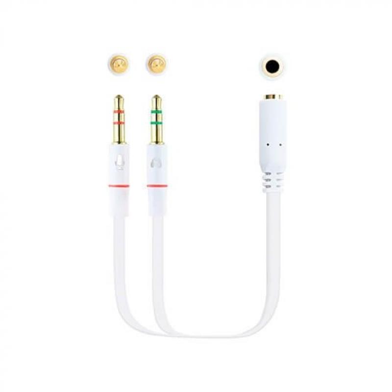 Cable audio 1xjack - 3.5 a 2xjack - 3.5 nanocable 20cm blanco -  hembra a 2xmacho -  4pin -  3pin -  blanco - Imagen 1