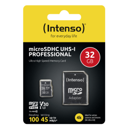 Tarjeta memoria micro sd intenso 32gb profesional v30 + adaptador sd