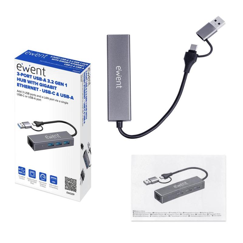 Hub ewent ew1159 usb tipo c - usb 3.2 4 en 1