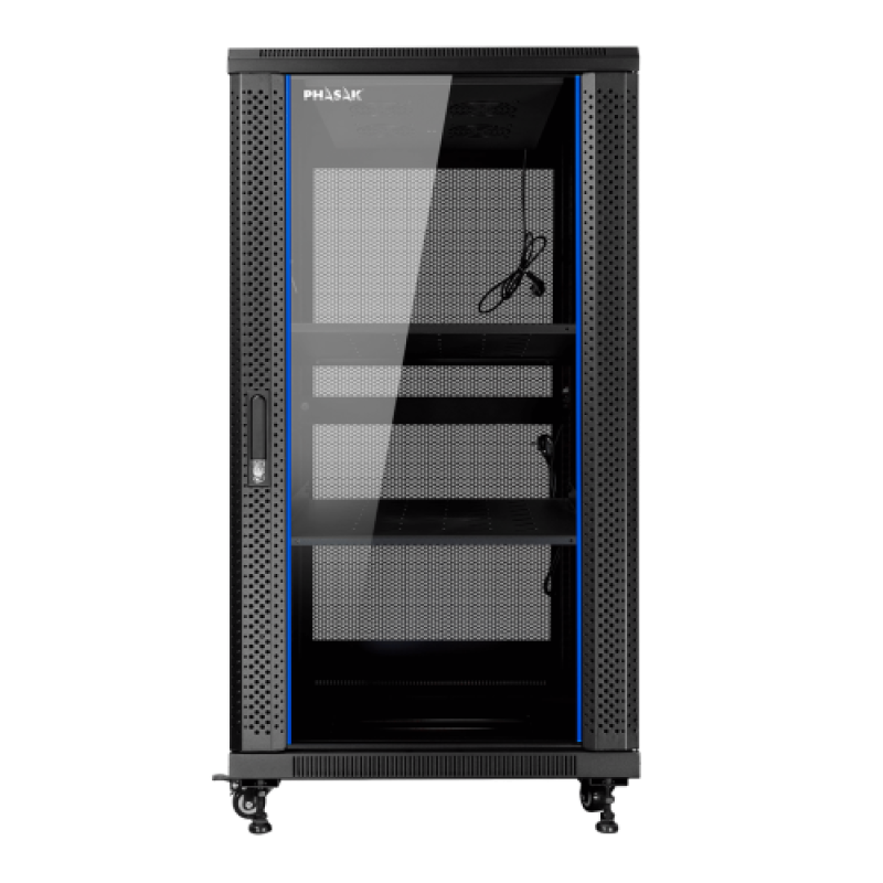 Armario rack de suelo 19 pulgadas phasak pro 27u negro 600x1000 montado pho 6127