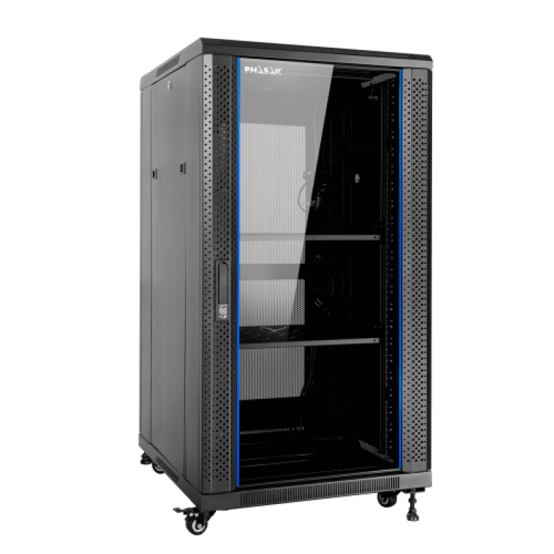 Armario rack de suelo 19 pulgadas phasak pro 27u negro 600x600 montado pho 6627