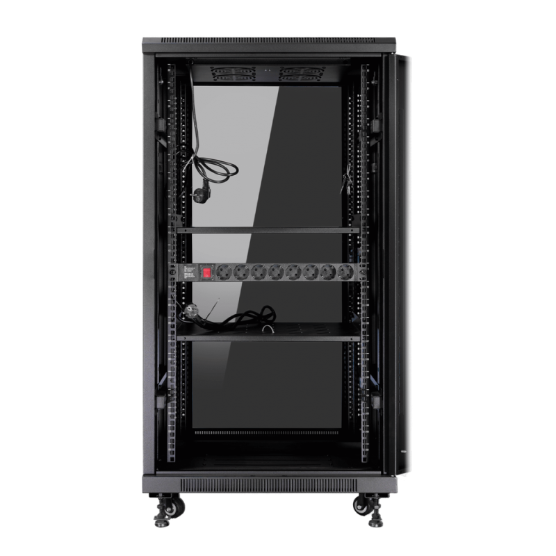 Armario rack de suelo 19 pulgadas phasak pro 27u negro 600x600 montado pho 6627