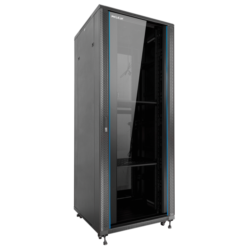 Armario rack de suelo 19 pulgadas phasak pro 32u negro 600x600 montado pho 6632