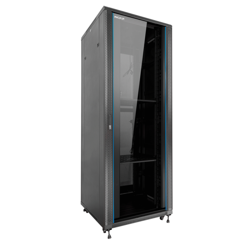 Armario rack de suelo 19 pulgadas phasak pro 42u negro 600x600 montado pho 6642