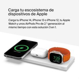 Base de carga inalambrica belkin wiz016vfwh magsafe 3 en 1 apple iphone airpods watch blanco