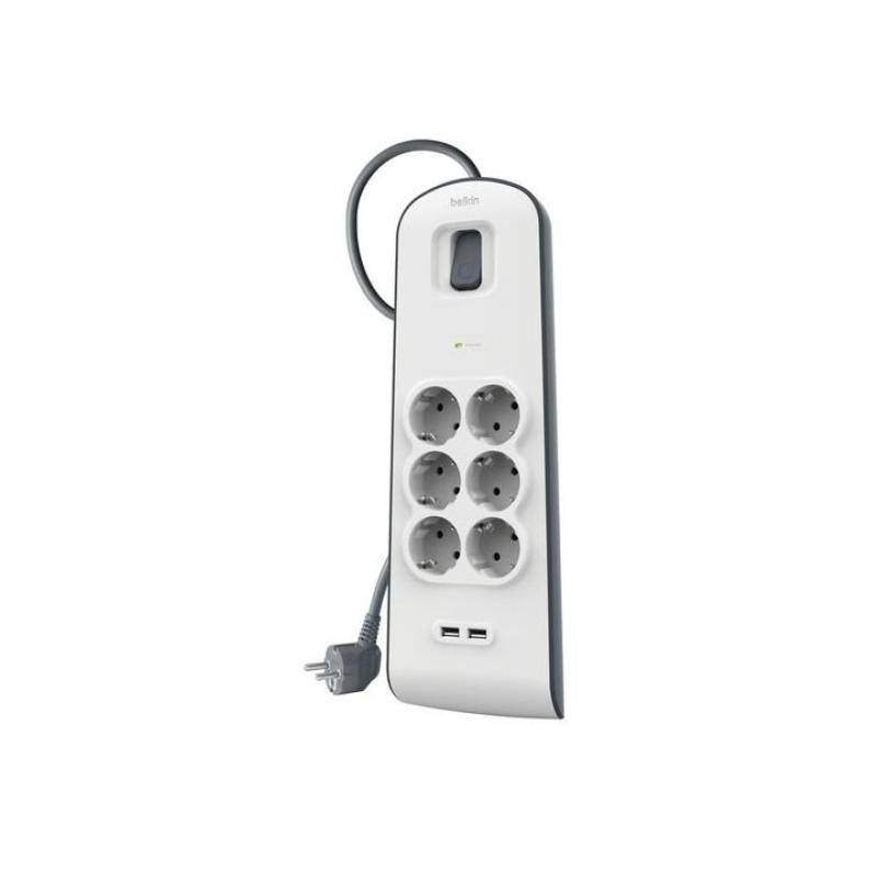 Regleta alimentacion belkin bsv604vf2m - v2 proteccin contra sobret 6 tomas + 2 usb - a 2.4 boton
