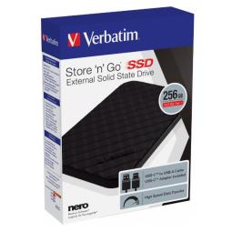 Disco duro externo ssd verbatim store n go 256gb 2.5 pulgadas usb tipo c negro