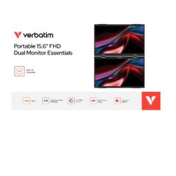 Monitor led portatil doble 15.6 pulgadas verbatim s - ips - fhd - hdmi - usb tipo a - usb tipo c - 60hz - 10ms