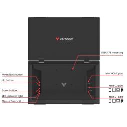 Monitor led portatil doble 15.6 pulgadas verbatim s - ips - fhd - hdmi - usb tipo a - usb tipo c - 60hz - 10ms