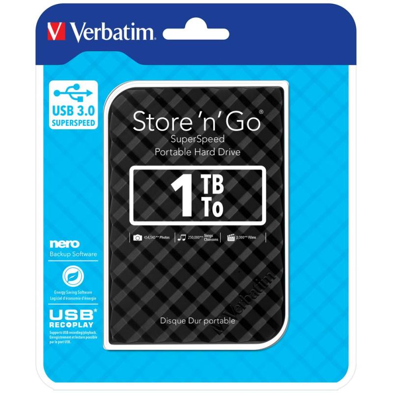 Disco duro externo verbatim store n go 1tb 2.5 pulgadas usb 3.0 negro