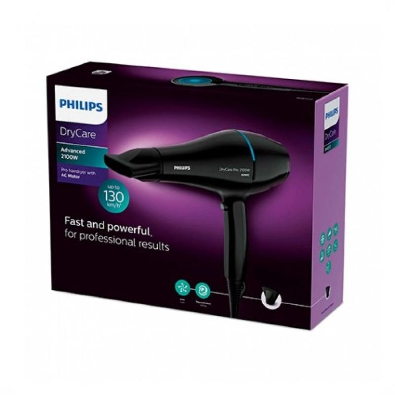 Secador de pelo philips drycare advanced pro negro - 2100w - ionizador - frio - boquilla 9mm - cable 1.8m - 6 posiciones