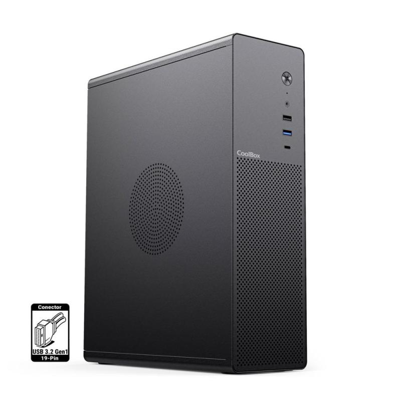 Caja ordenador coolbox matx slim t100 usb - c 3.2 gen1 full metal s - fte + 1 vent. 90mm